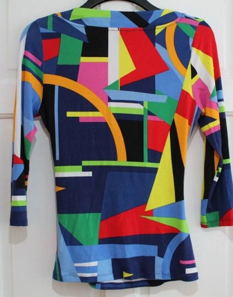 Ralph Lauren Women's  Top Size M Mock Wrap Retro Funky Colour And Pattern - Picture 5 of 8